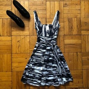 Calvin Klein Black And White Midi Flare Dress